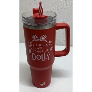Deck The Halls Songs Of Dolly Tumbler 2025 DG 40oz Red Peppermint Straw New